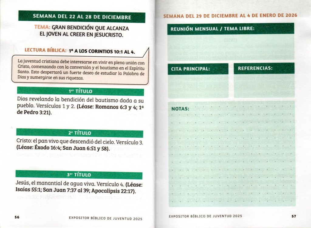 SEMANA DEL 22 AL 28 DE DICIEMBRE. “GRAN BENDICION QUE ALCANZA EL JOVEN AL CREER EN&nbsp;JESUCRISTO”.