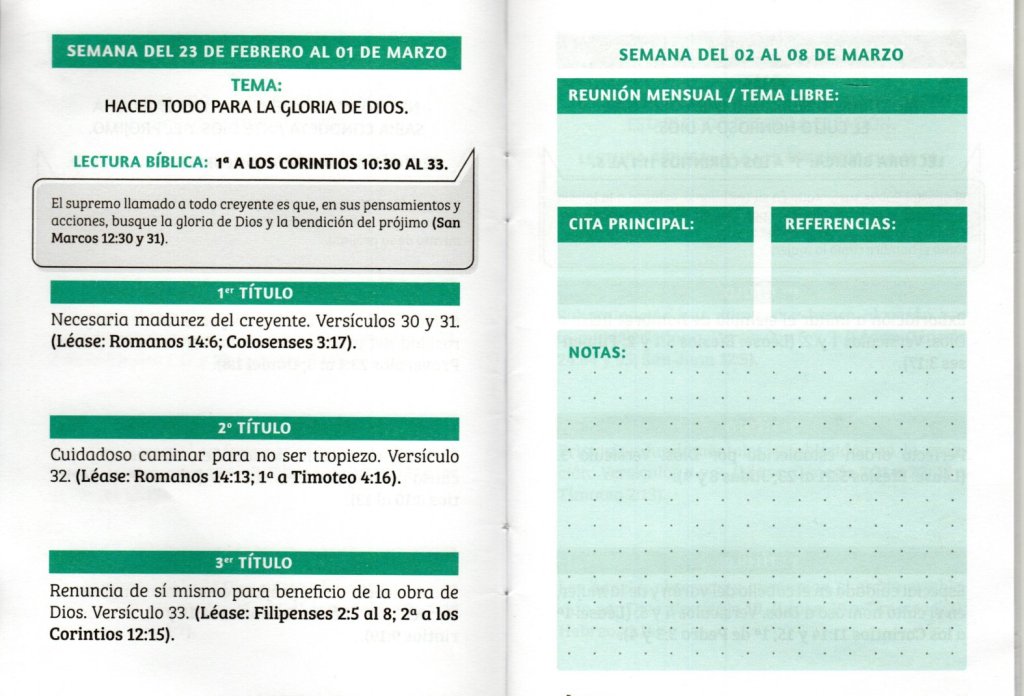 SEMANA DEL 23 DE FEBRERO AL 01 DE MARZO DE 2026. “HACED TODO PARA LA GLORIA DE&nbsp;DIOS”