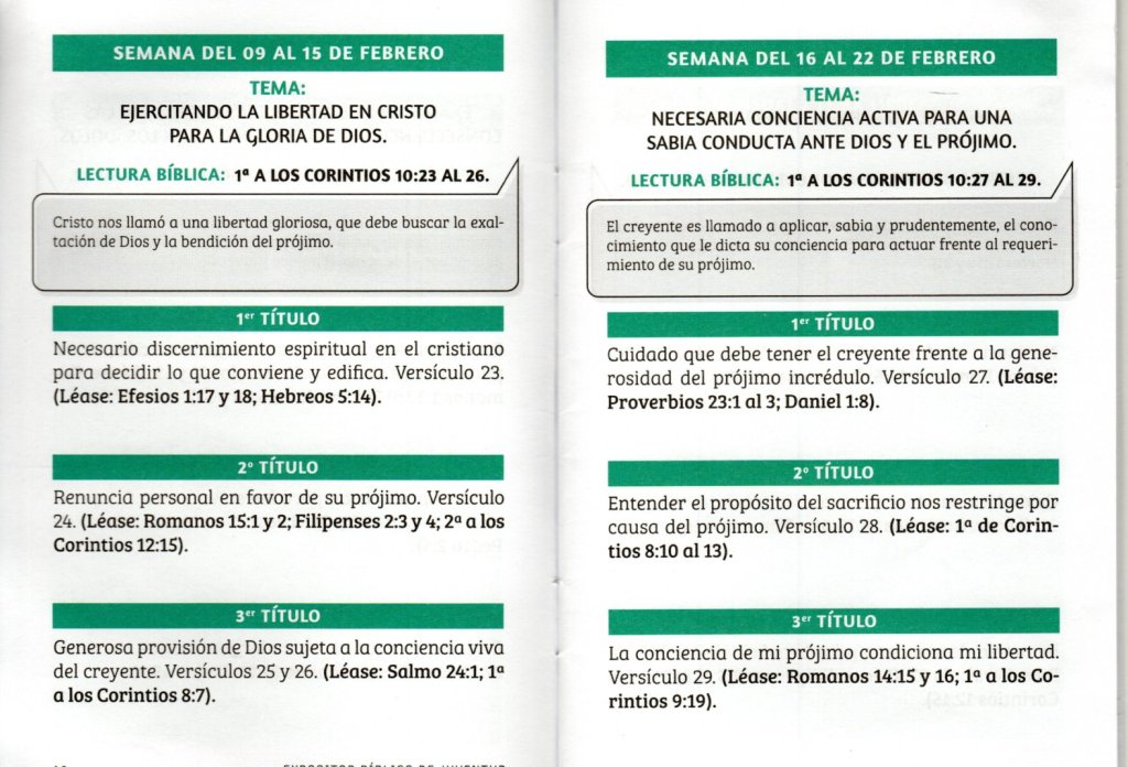 Semana del 09 al 15 de febrero de 2026. “EJERCITANDO LA LIBERTAD EN CRISTO PARA LA GLORIA DE&nbsp;DIOS”.