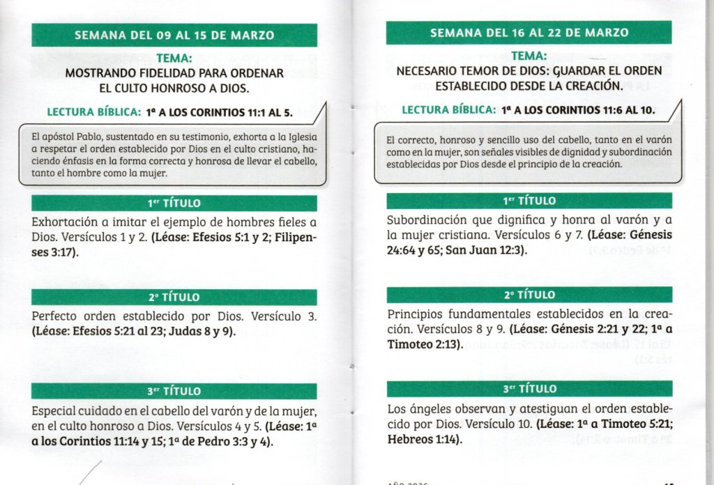 SEMANA DEL 16 Al. 22 DE MARZO DE 2026. “NECESARIO TEMOR DE DIOS: GUARDAR EL ORDEN ESTABLECIDO DESDE LA CREACION”