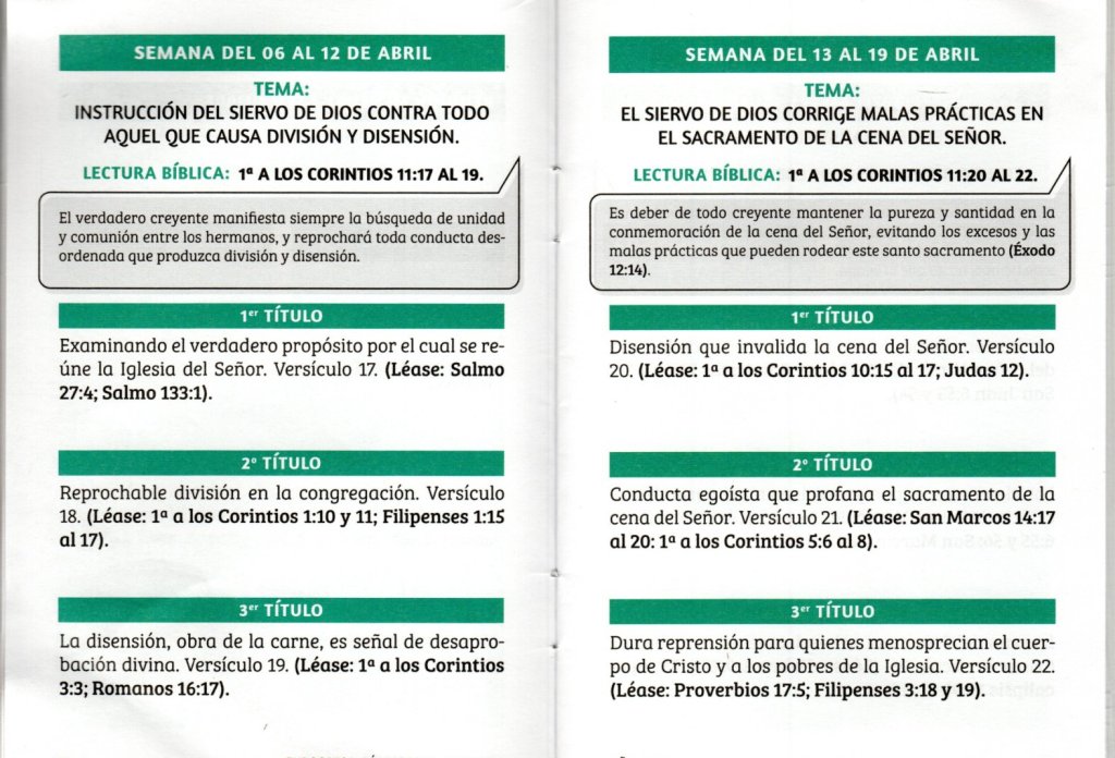 SEMANA DEL 06 AL 12 DE ABRIL DE 2026. “INSTRUCCIÓN DEL SIERVO DE DIOS CONTRA TODO AQUEL QUE CAUSA DIVISIÓN Y&nbsp;DISENSIÓN”.