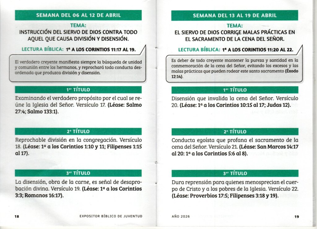 SEMANA DEL 13 AL 19 DE ABRIL 2026. “EL SIERVO DE DIOS CORRIGE MALAS PRÁCTICAS EN EL SACRAMENTO DE LA CENA DEL&nbsp;SEÑOR”