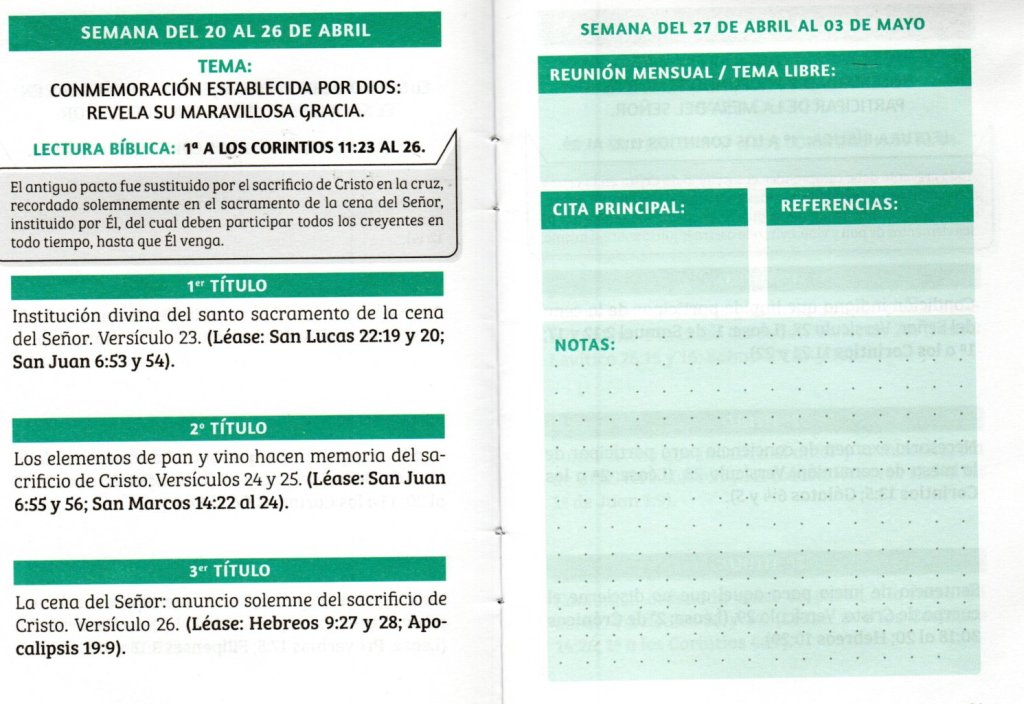 SEMANA DEL 20 AL 26 DE ABRRIL 2026.. “CONMEMORACIÓN ESTABLECIDA POR DIOS: REVELA SU MARAVILLOSA&nbsp;GRACIA”.