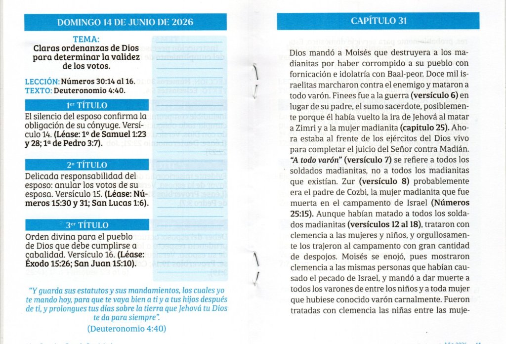 DOMINGO 14 DE JUNIO DE 2026 “CLARAS ORDENANZAS DE DIOS PARA DETERMINAR LA VALIDEZ DE LOS&nbsp;VOTOS”