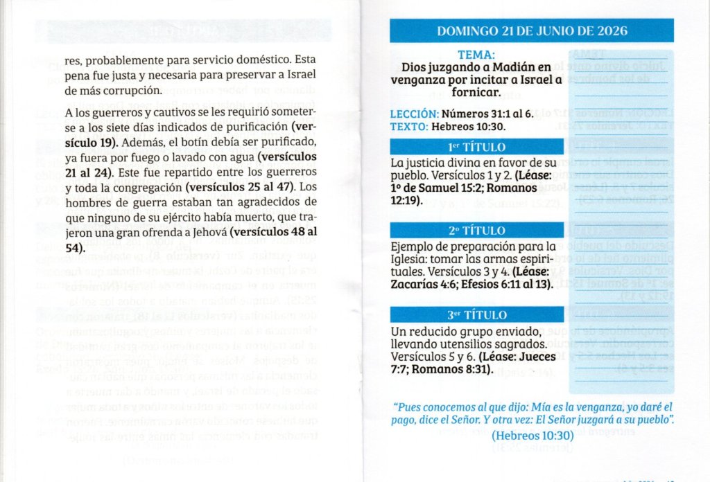 DOMINGO 21 DE JUNIO DE 2026. “DIOS JUZGANDO A MADIÁN EN VENGANZA POR INCITAR A ISRAEL A&nbsp;FORNICAR”.