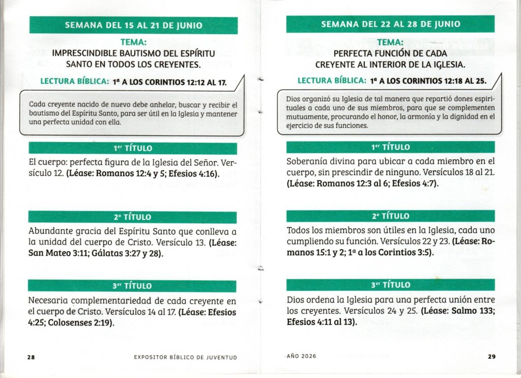 SEMANA DEL 22 AL 28 DE JUNIO Y SEMANA DEL 06 AL 12 DE JULIO 2026.TEMA: “PERFECTA FUNCIÓN DE CADA CREYENTE AL INTERIOR DE LA&nbsp;IGLESIA”
