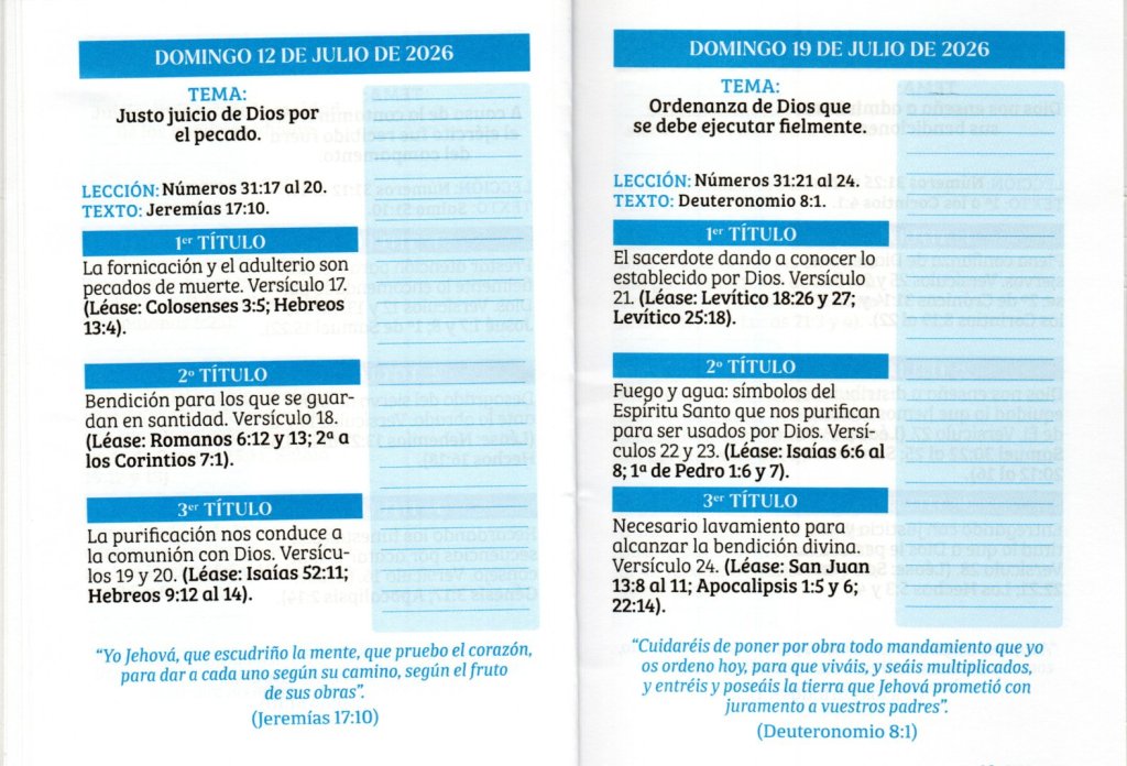 DOMINGO 19 DE JULIO DE 2026. “ORDENANZA DE DIOS QUE SE DEBE EJECUTAR&nbsp;FIELMENTE”