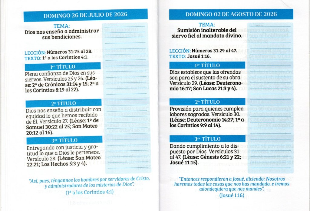 DOMINGO 26 DE JULIO DE 2026. “DIOS NOS ENSEÑA A ADMINISTRAR SUS&nbsp;BENDICIONES”.