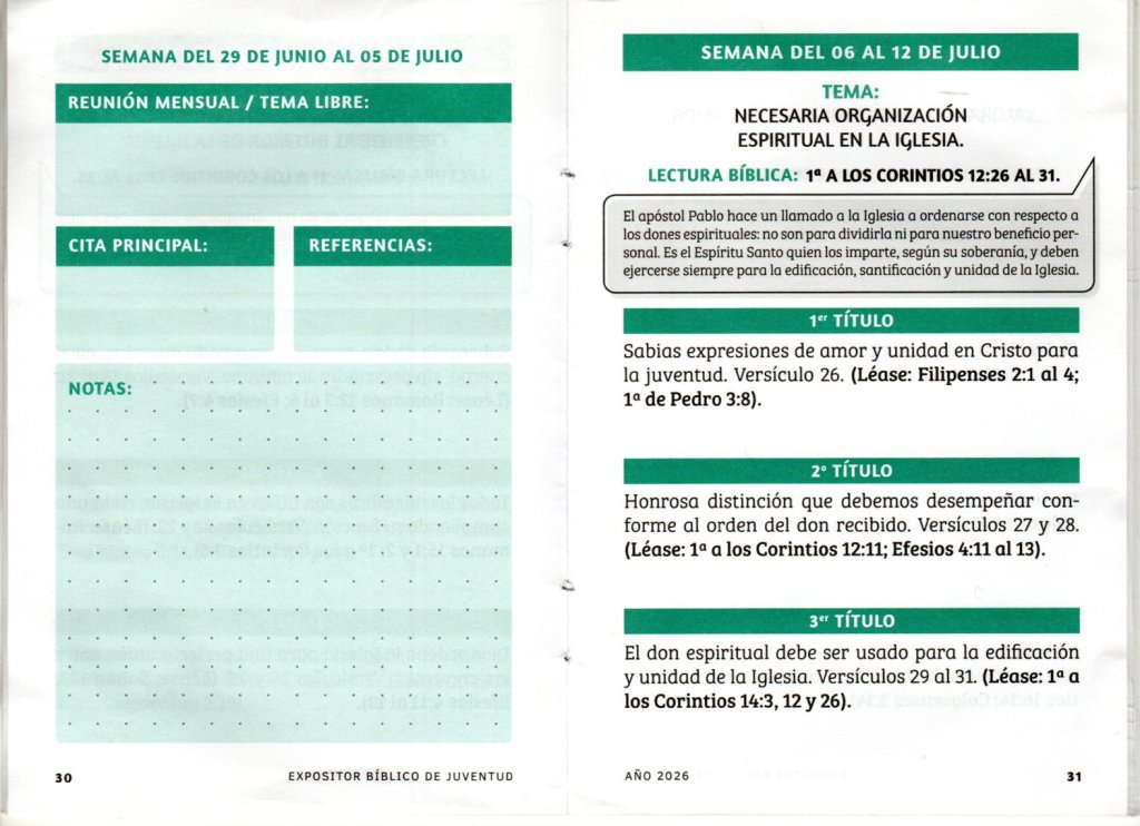 SEMANA DEL 06 AL 12 DE JULIO DEL 2026. “NECESARIA ORGANIZACIÓN ESPIRITUAL EN LA&nbsp;IGLESIA”.