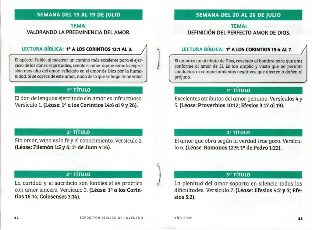 SEMANA DEL 20 AL 26 DE JULIO de 2026. “DEFINICIÓN DEL PERFECTO AMOR DE DIOS”.